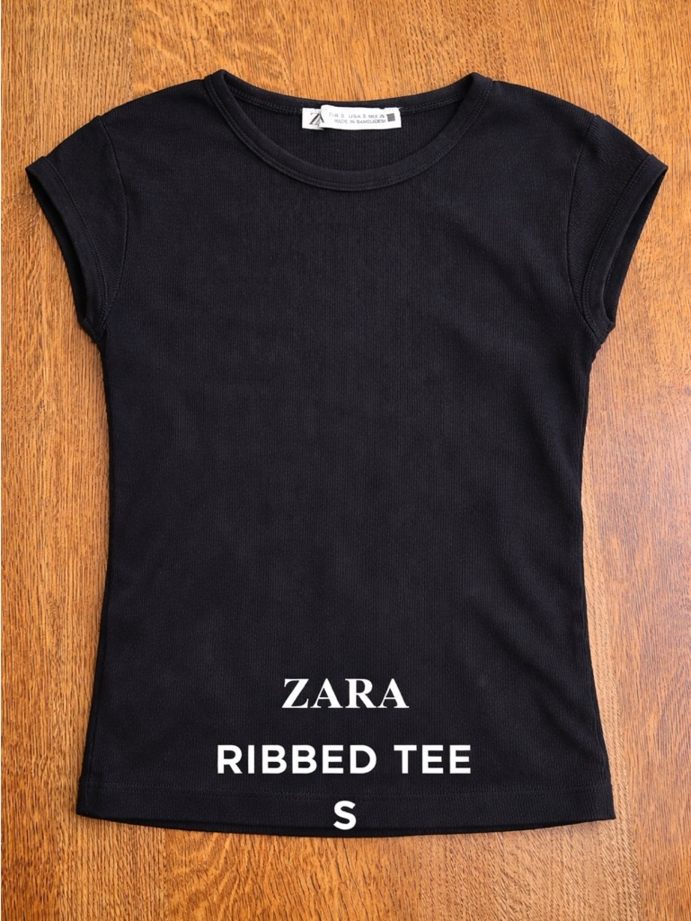 Zara Black Ribbed Fitted T Shirt Size Small Minimalist Basic Capsule Wardrobe